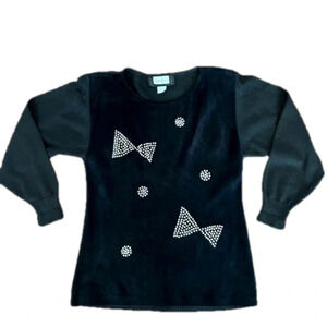 ARION NEIMAN MARCUS Black Suede and Pearl Sweater